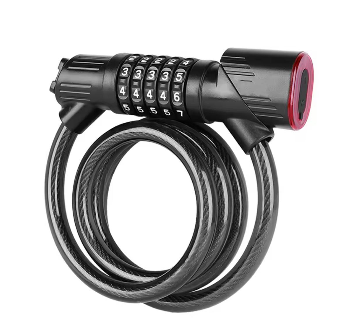 2-in-1 Fietsslot met LED Achterlicht – 1,2 m Staalkabel